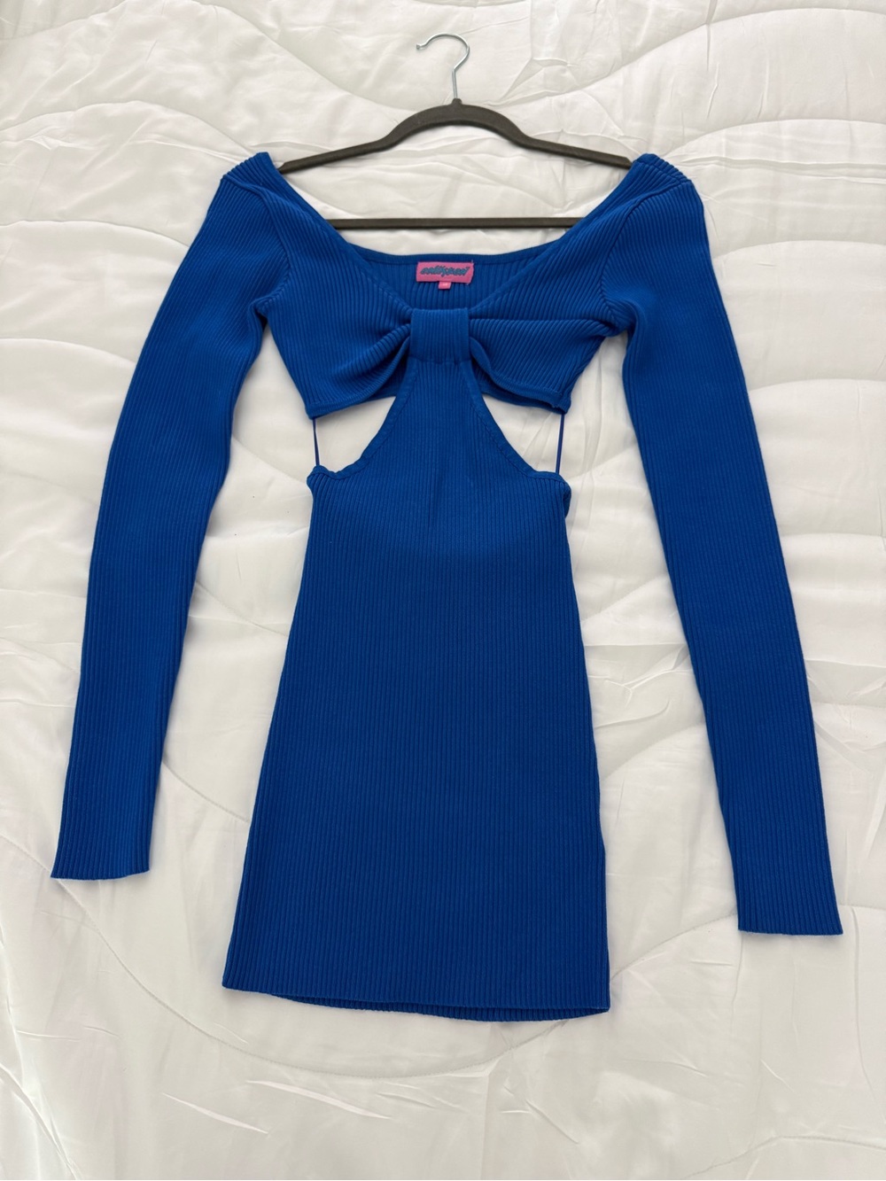 Edikted Cobalt Blue Ribbed Bow-Front Mini Dress